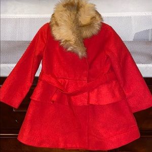 Janie and Jack Girls pea coat with faux fur collar